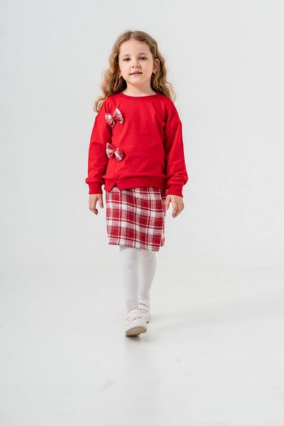 Minigimin Cicileri Girl's My Mini Suit with Plaid Shorts and Skirts - Bow Detail, Red