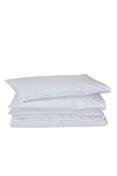 Komfort Home طقم غطاء لحاف من الساتان القطني المخطط بحجم كينغ / أبيض