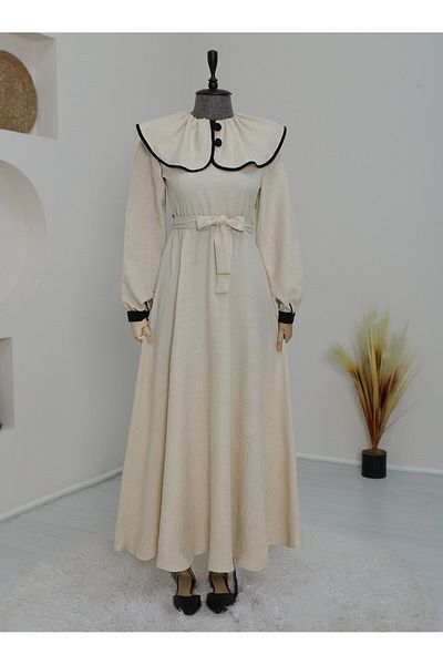 Modamorfo Leinenkleid – Design mit geripptem Kragen