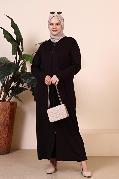 Ferace Kadin Buyuk Beden Fermuarlı Tam Tesettur Uzun Namaz Elbisesi