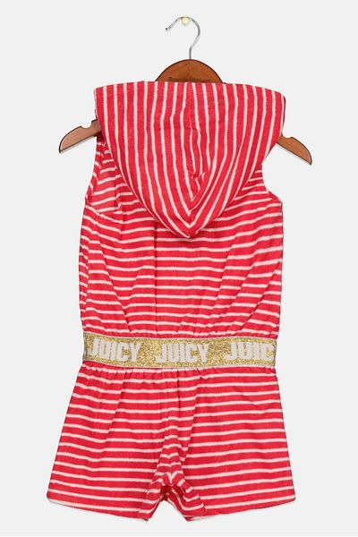 Juicy Couture Kids Girl Textured Sleeveless Hooded Rompers, Red Combo