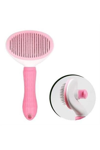 AlbiShoes Pink Ergonomic Cat Dog Hair Collector - Self-Cleaning Pet Comb