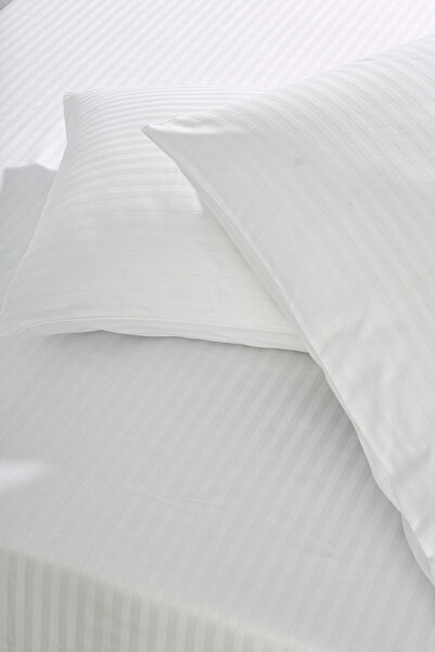 Komfort Home Single Striped Cotton Satin Sheet Set / White
