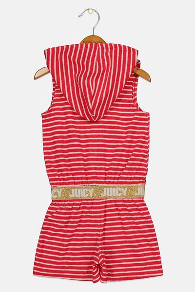 Juicy Couture Kids Girl Brand Logo Sleeveless Hooded Rompers, Red