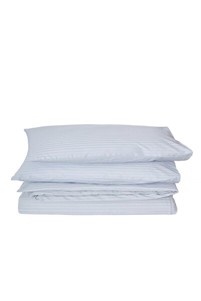 Komfort Home طقم غطاء لحاف من الساتان القطني المخطط مزدوج / رمادي فاتح