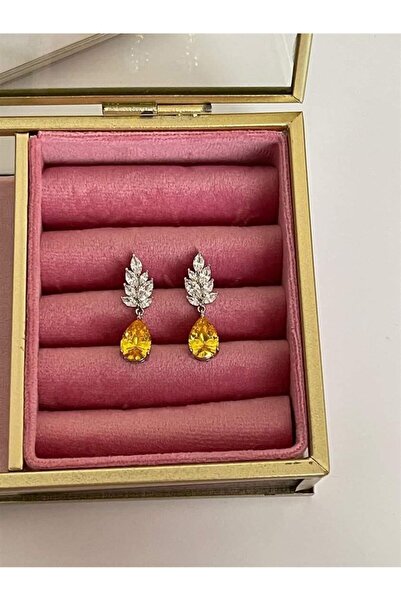 Koprinaco Xuping Sarı Safir Pırlanta Montür Küpe (3 CM)