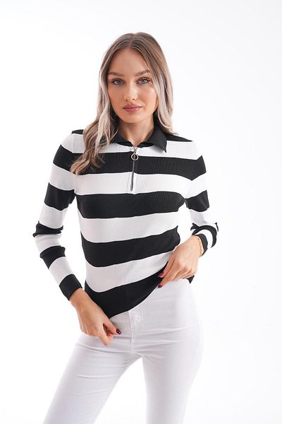 ŞİMAL Pulover tricotat pentru damă, cu model în dungi, cu fermoar 245181   -