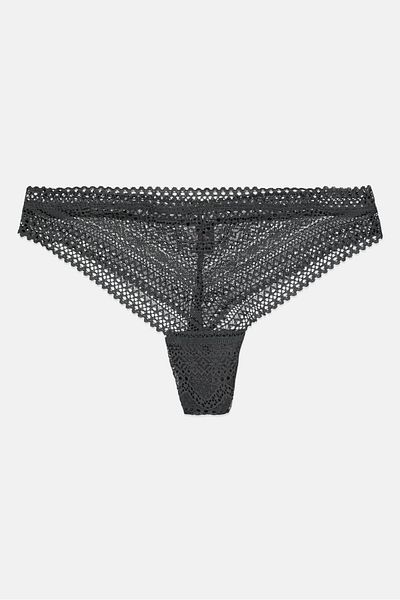 Etam Women Lace Pull-on Tango Panty, Dark Grey