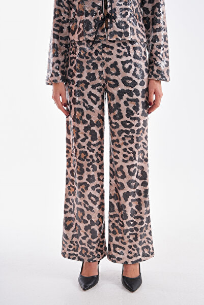 Pulli Collection Sequin Leopard Patterned Wide Leg Trousers Pll-037