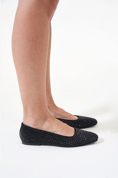 Louis Cardy Jade Black Genuine Leather Women's Stoned Ballerinas