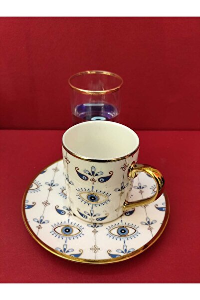 Kosova kahve fincanı seti 1 kişilik kahve yanı nazar bardaklı tek kişilik kahve seti