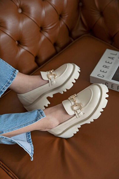 STRASWANS Pantofi mocasin din piele naturală pentru femei Bow, în interior și în exterior, bej