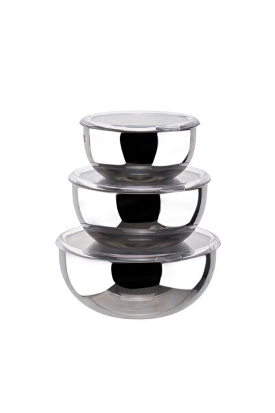 Porsima Parma 3lü Şeffaf Sızdırmaz Kapaklı Paslanmaz Çelik Karıştırma Ve Saklama Kabı Seti (12-14-16 CM)