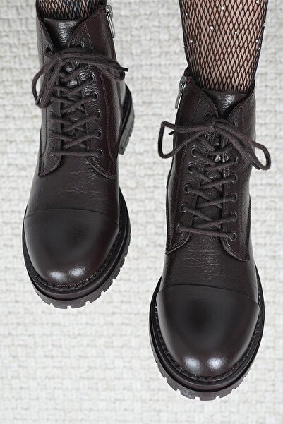 Stilbagshoes LİANA HAKİKİ DERİ BAĞCIKLI KADIN BOT KAHVE