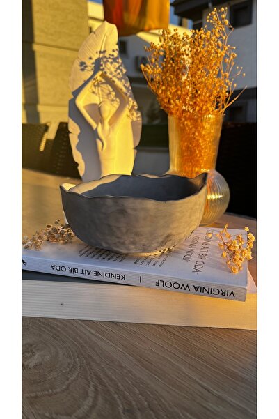 Jasmine Candle El Yapımı Kıvrımlı Dokulu Gri Renk Dekoratif Kase