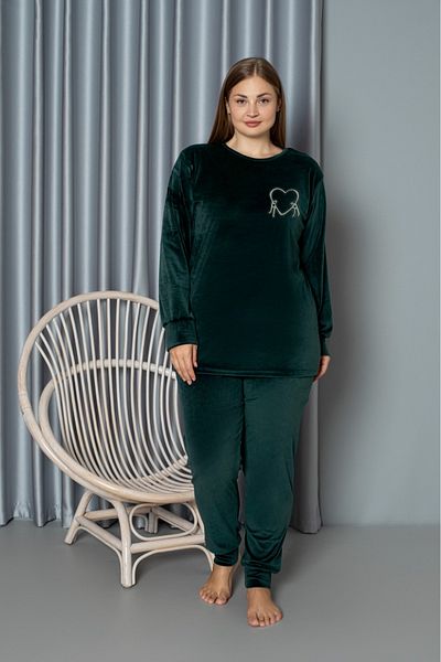 Lady Dark Green Plus Size Velvet Pajama Set