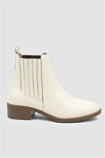 TUNAELLİ Women's Beige Genuine Leather Chelsea Boots