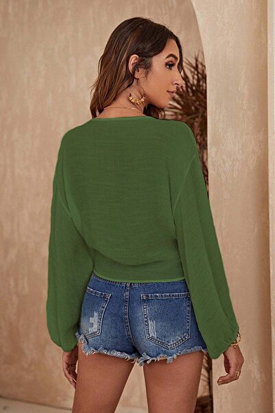 Angelsin Πουκάμισο Casual Crop Pareo - Μπροστινή γραβάτα