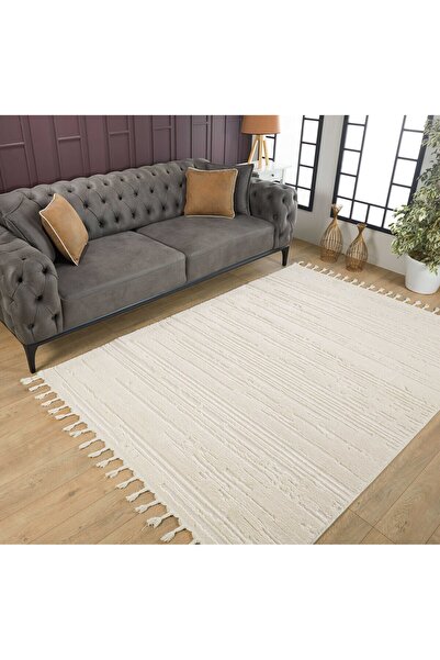 venucci home & living Quincey Bukleli Yumuşak Peluş Post Shaggy Krem Çocuk Odası Oturma Odası Salon Mutfak Halısı