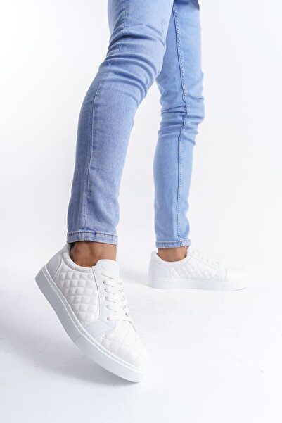 Zerenyus SLW166 Prestige Чоловічі повсякденні кросівки з шнурівкою та капітоне-візерунком, білі