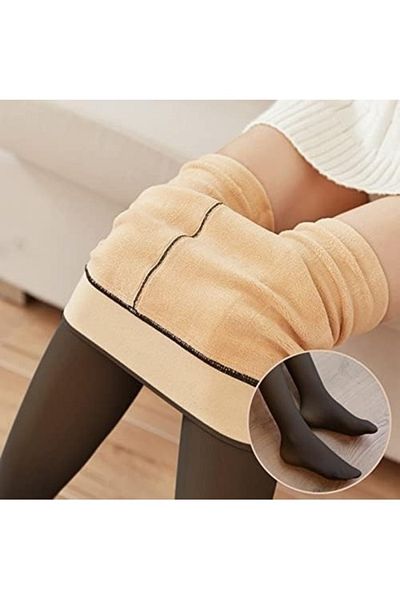QULAT Winter Thermal - Colanți de pluș, negri, cu aspect de piele