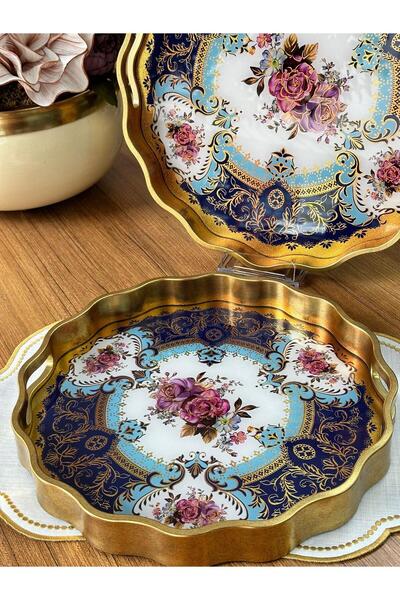 MD MİMOZA DEKOR Afet-I Devran 2-Piece Round Wooden Tray