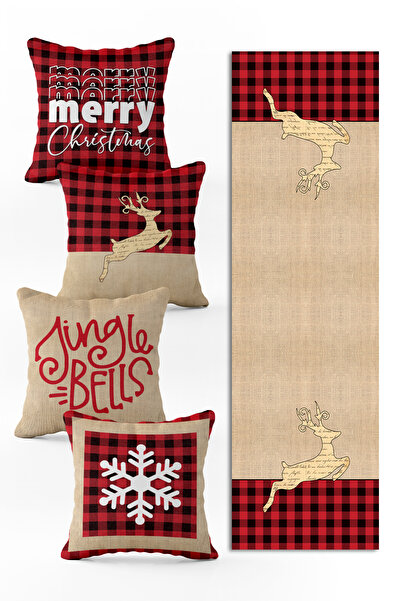 Evmila Yılbaşı Özel Set 4 Adet Kırlent 1 Adet Runner