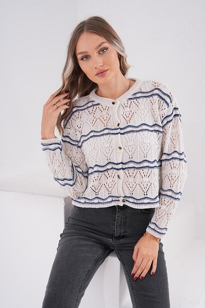 ŞİMAL Women's Stripe Patterned Pompom Detailed Buttoned Knitwear Knitted Cardigan 250268   -