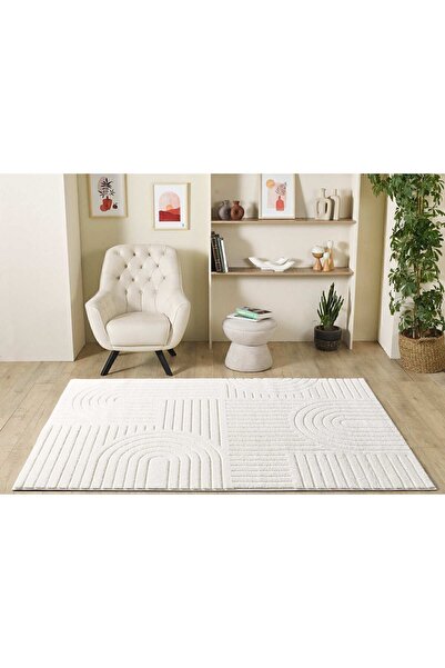 venucci home & living Quincey Bukleli Yumuşak Peluş Post Shaggy Krem Çocuk Odası Oturma Odası Salon Mutfak Halısı