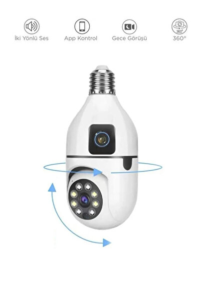 SNEXPRES Çift Kameralı 360° Full Hd 1080p Ampül Smart Ip Güvenlik Kamerası- E...