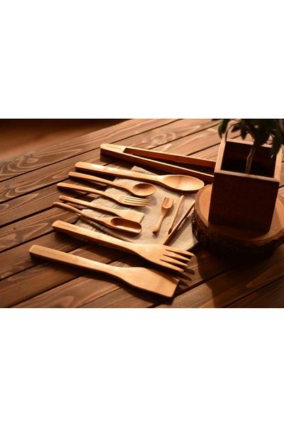Bambum B2895 Violi 10 Piece Kitchen Set - Bamboo Wooden Serving Set (KEVGİR SET)