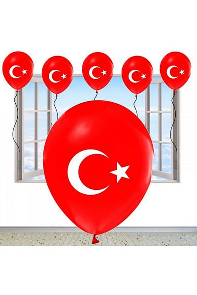 Kuzey 25 High Quality Turkish Flag Balloons - Red, Helium Gas Push Compatible Italian Made