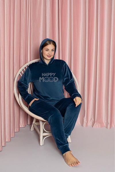 Lady Set de pijamale din catifea de marime mare albastru