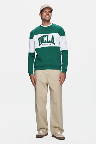 UCLA Ανδρικό φούτερ Archer Green Crew Neck με κεντημένο ράστερ Loose Fit