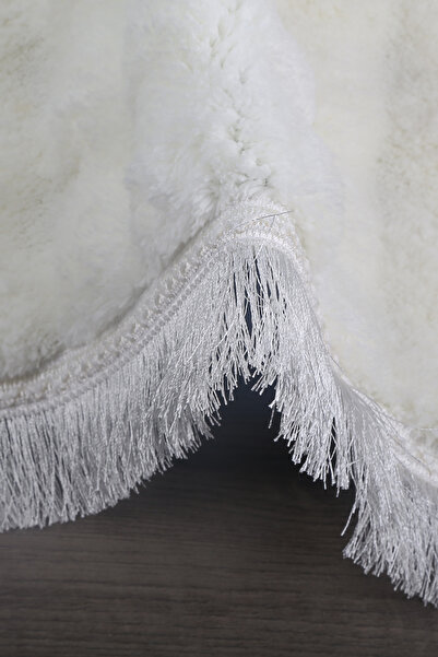 Teksev Bubble Cream Color Sports Fringed Cutting Plush Runner Machine Washable Non-Slip Base Decorative Carpet