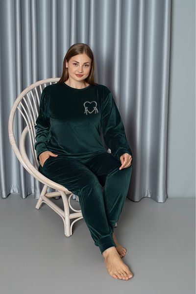 Lady Dark Green Plus Size Velvet Pajama Set