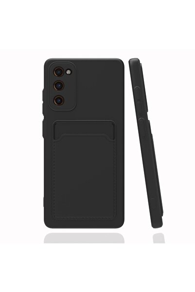 Fibaks حافظة سامسونج جالاكسي S20 Fe مع حماية للكاميرا ومحفظة للبطاقات وغطاء سيليكون أسود مع مفتاح أحمر