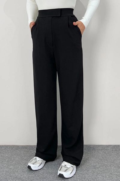 LE CARAMBOLE Women's Black Lycra Velcro Closure Palazzo Pants
