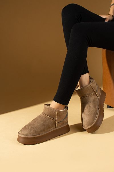 Pembe Potin Γυναικείες μίνι μπότες βιζόν Nubuck με γούνινο εσωτερικό επίπεδο, άνετη σόλα Γυναικείες μπότες