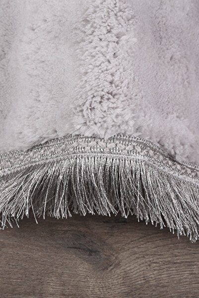 Teksev Bubble Gray Color Sports Fringed Cutting Plush Runner Machine Washable Non-Slip Based Fluffy Carpet