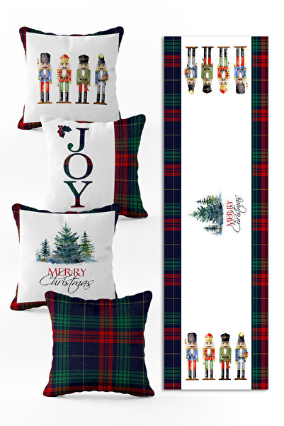 Evmila Yılbaşı Özel Set 4 Adet Kırlent 1 Adet Runner