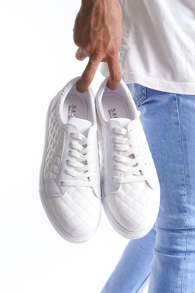 Zerenyus SLW166 Prestige Lace-up Skin με καπιτονέ μοτίβο ανδρικά casual αθλητικά παπούτσια BT Λευκό