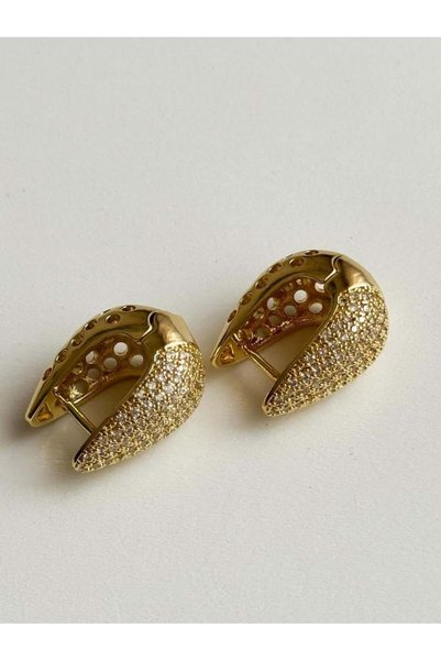 Koprinaco Çelik Gold Zirkon Taşlı Vip Küpe (1.60 Cm)
