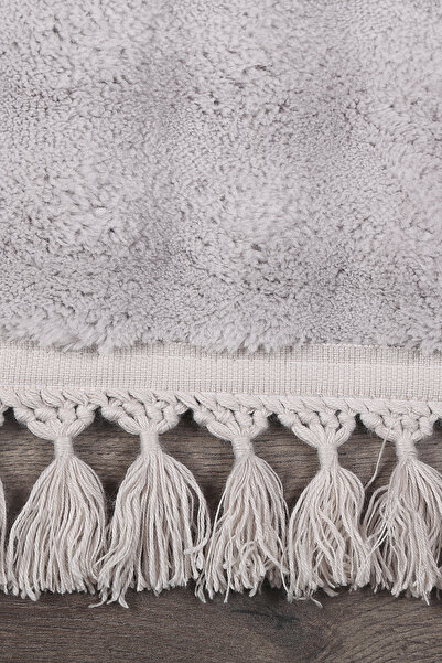 Teksev Bubble Gray Color Pompom Fringed Cutting Plush Runner Washable Non-Slip Based Soft Tassel Carpet