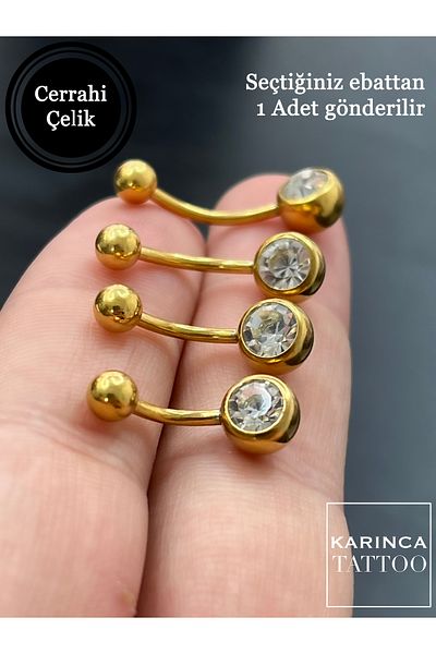 Karınca Piercing Gold Colored Stone Belly Piercing (Ant Tattoo)