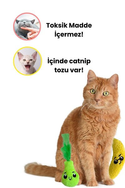 Miyav Cat Toy Set - Plush Banana and Pear Cat Toys with Herb and Catnip