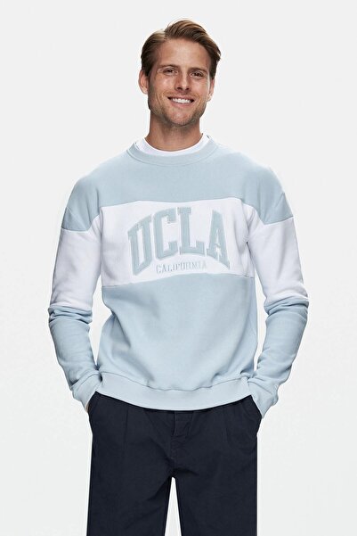 UCLA Ανδρικό φούτερ Archer Blue Crew Neck με κεντημένο ράστερ Loose Fit