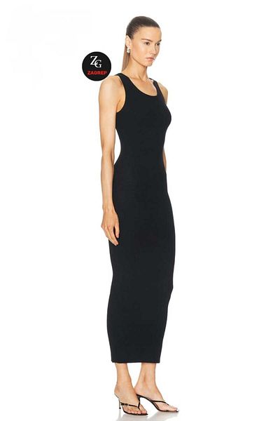 Zagrep Rochie maxi din jerseu de mătase, neagră, fără mâneci, fără căptușeală