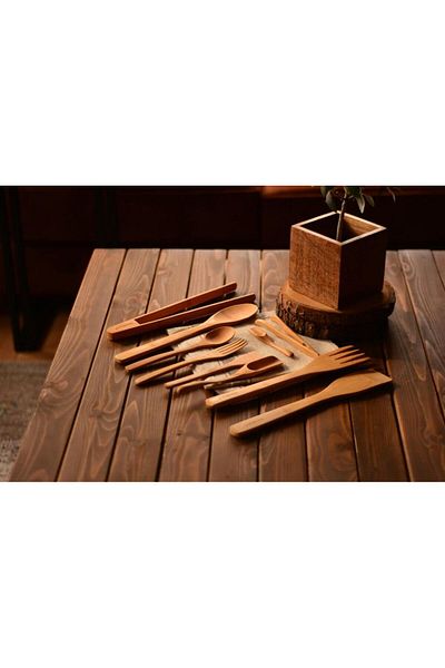 Bambum B2895 Violi 10 Piece Kitchen Set - Bamboo Wooden Serving Set (KEVGİR SET)
