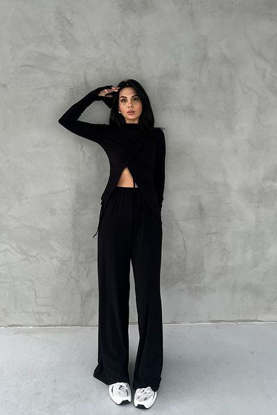 Seda Yalçın Atelier Black Gather Detailed Long Sleeve Blouse and Loose Trousers Set